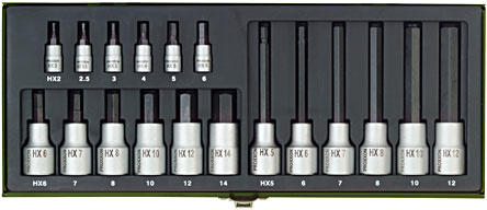 PROXXON 23100 Sada nástrčných hlavic  Inbus 1/4'' a 1/2'' - 18 dílů