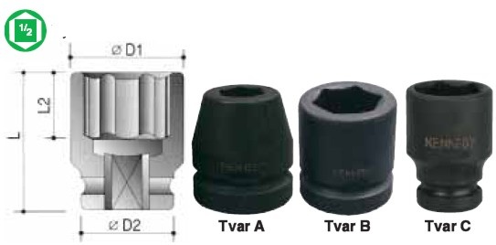 Hlavice metrická 1/2'' rázová, 6-hranná, CROMWELL