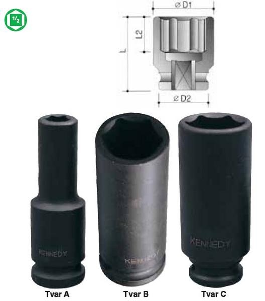 Hlavice metrická 1/2'' rázová, prodloužená, 6-hranná, CROMWELL